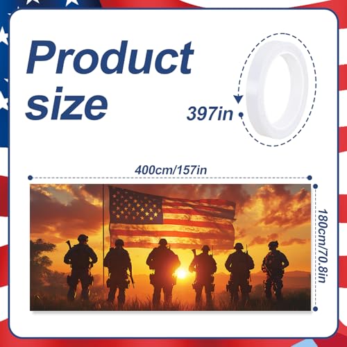 Image of 13x6 ft Patriotic Silhouette Garage Door Banner - Saluting Figures with American Flag Backdrop, Hanging Garage Decorations - for Memorial Day Veterans Day Tribute, Military Honor Outdoor Wall Sign