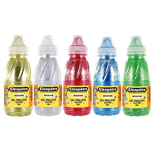 Cléopâtre - GP500-X5A - Gel Pailleté - Assortiment de Couleurs - Lot de 5 Facons x 500 ml
