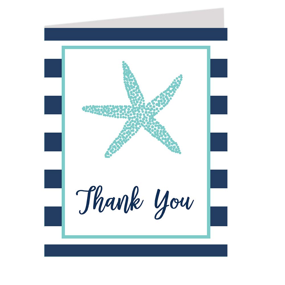 Amazon.com: Starfish Thank You Cards Beach Nautical Theme Navy Blue And  Aqua Stripes Bridal Shower Baby Shower Personal Business Use Blank Inside  (50 Count) : Office Products