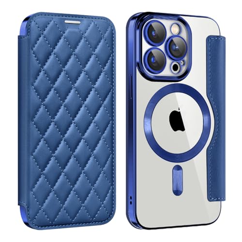 KeKeYou iPhone 15 Pro 用 ケース 手帳型 クリア Magsafe対応 背面透明 キルティング 高級なPUレザー スマホケース ゴージャス カード収納 おしゃれ 人気財布型 格子柄 カバー アイフォン15 Pro用 手帳カバー ケース