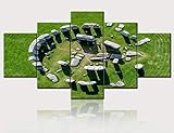 Country Pictures Wall Decor the Stones of Stonehenge Art Prehistoric Monument in Wiltshire Paintings 5 Panel Canvas Modern Artwork for Living Room Framed Gallery-wrapped Ready to Hang(60''Wx32''H)