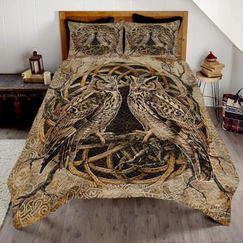 DESTACOZIE Personalized Owl Quilt Patterns - Celtic Owl Quilts - Viking Bedspreads Gift Boys Girls Men Women