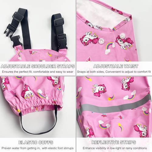 Image of Toddlers Waterproof Rain Bib Pants, Boys Girls Rain Pants Kids Cartoon Rain Trousers Lightweight Mud Pants Rainwear