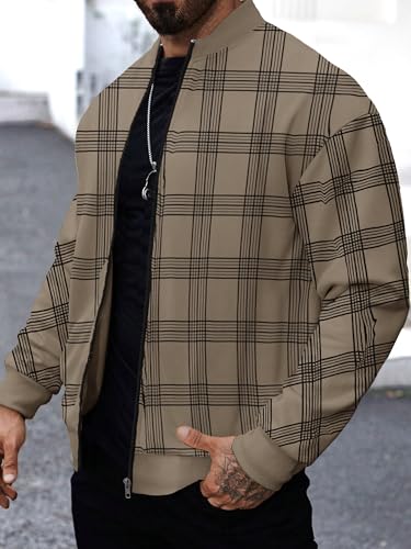 Image of Noble Monk Men Cotton Blend Checkered Full Sleeves Mock Collar Regular Fit Casual Jacket | Casual Winter Jackets | Jackets for Winter Wear