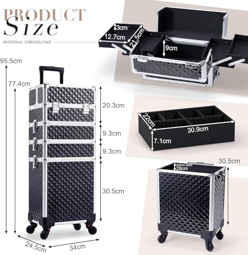 Image of SHAMAX Professional Rolling Makeup Case, Cosmetic Organizer Trolley, Manicure Storage Vanity Locks- Trolley for Hairdressers, Salons, Beauty Lovers - 360- Degree Universal Wheels (BS4 /Trolley)