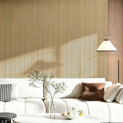 Image of Art3d 94.5 x 12.8 Inch Soundproof Wood Textured Wall Panels, 4-Pack, Oak