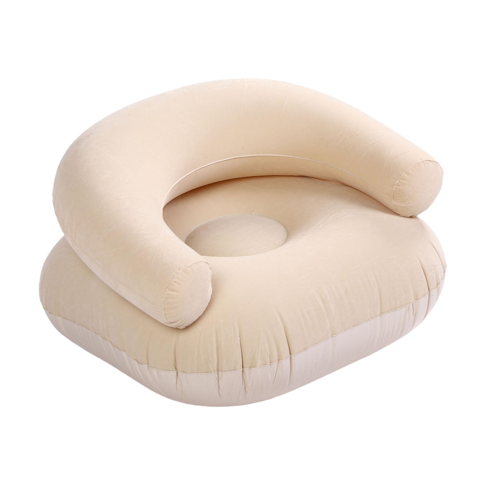 Silla inflable de PVC flocado con respaldo en forma de U sofá portátil color caqui