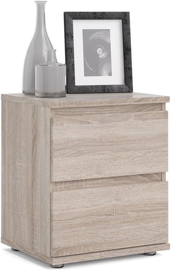 Pemberly Row Contemporary 2 Drawer Nightstand, 18.98" H x 15.83" W x 13.39" D, Engineered Wood, Truffle Brown Finish, Scandinavian Design, Compact Bedroom Storage, Handle-Free Drawers