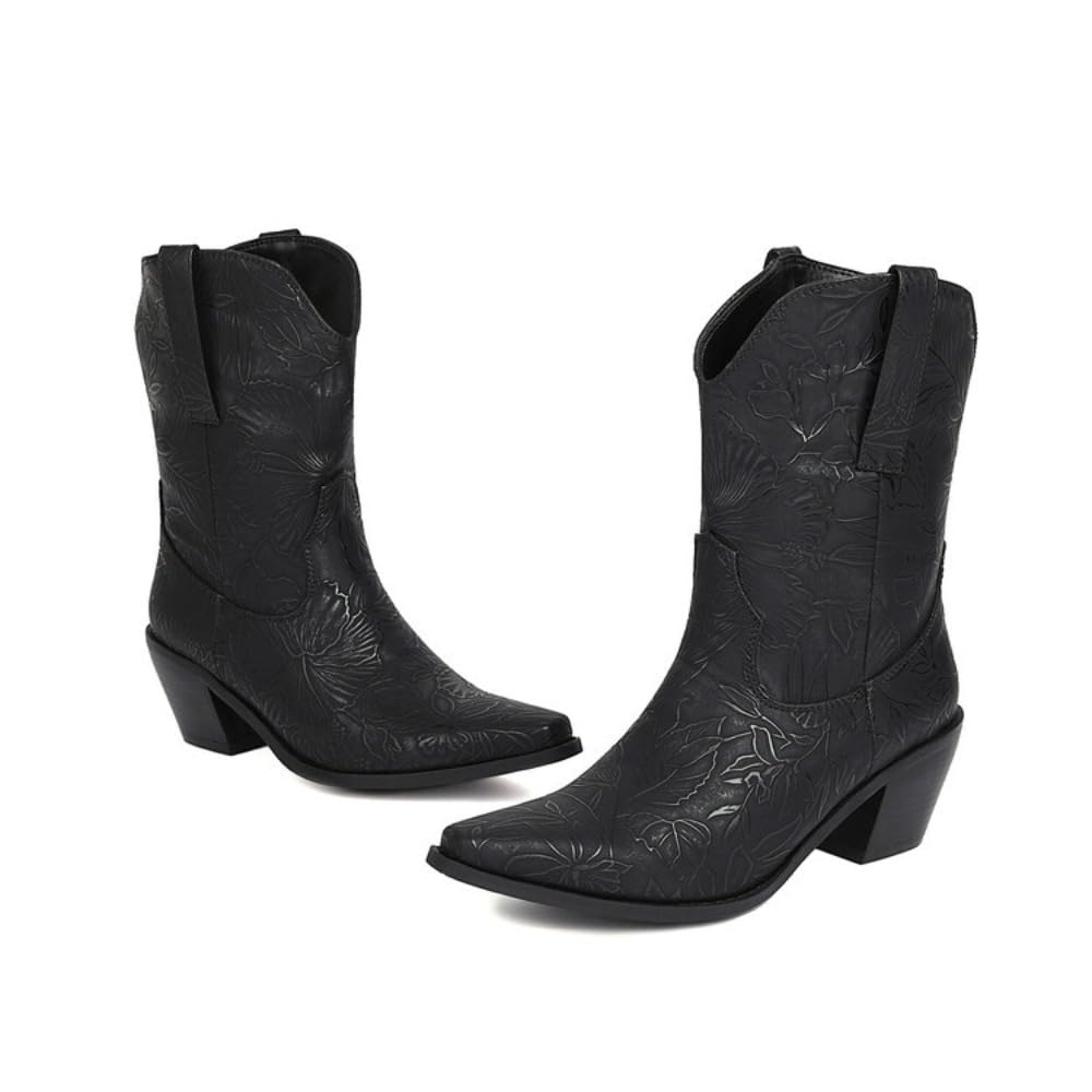 Rave Western Boots with Low Heels Calf Mid High for Cowgirls Women Cute Kawaii Goth Emo Grunge Comfy