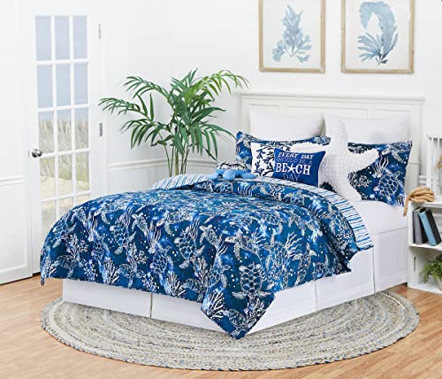 C&F Home Marley Cove 3-Piece Full/Queen Quilt Set with 2 Shams Blue Coastal Animals Sea Turtle Jellyfish Reversible Blue Stripe Quilted Bedroom Bedding Set Full/Queen 3 Piece Set Blue