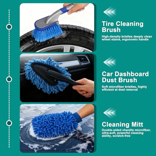 31 Pezzi Kit Pulizia Auto Pratica Borsa Inclusa,Set Completo Di Lavaggio Auto Per Interni Ed Esterni, Spazzole Detailing, Spugne Lucidanti, Spazzola Per Pneumatici,Spazzola Per Trapano - 2
