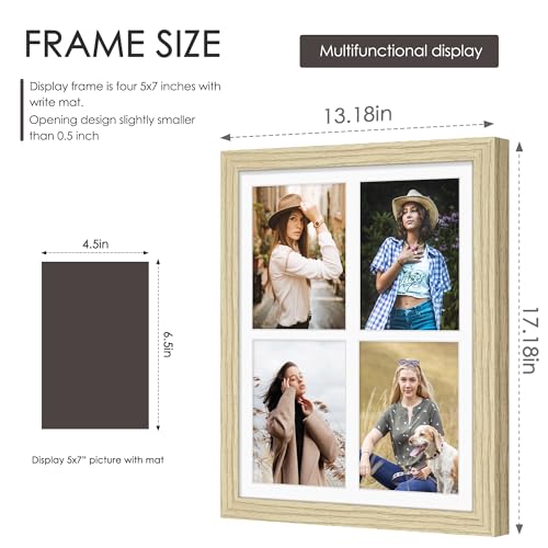 Image of DUENPY 12x16 Picture Frame 5x7 Collage Picture Frame Displays Four 5x7 inch Photos or 12x16 (Without Mat) for Available Horizontal Wall Mounting Display and Vertical Wood Color