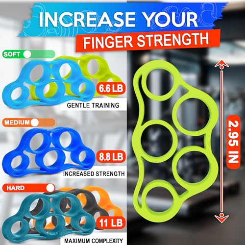 6Pcs Silicone Finger Stretcher Resistance Bands - Finger Exerciser Hand Strengthener for Arthritis Fingers Grip Hand Therapy Strength Trainer for Arthritis - Strengthener for Guitar Players