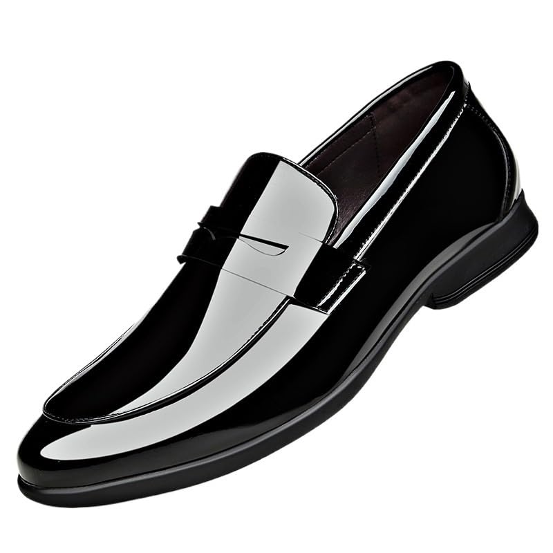 Mens Classic Formal Slip On Oxford Business Wedding Suit Tuxedo Dress Shoes Faux Patent Leather Shoe for Men