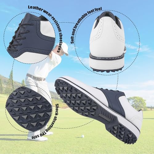 Zapatos de Golf para Hombre de Cuero Sin Clavos Antideslizantes Transpirables