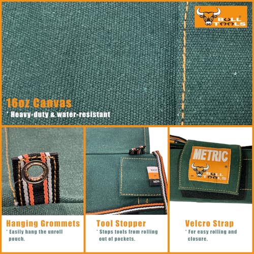 Image of Wrench Organizer Roll-Up Pouch, 12+1 Pockets, Recycled Canvas Tool Roll