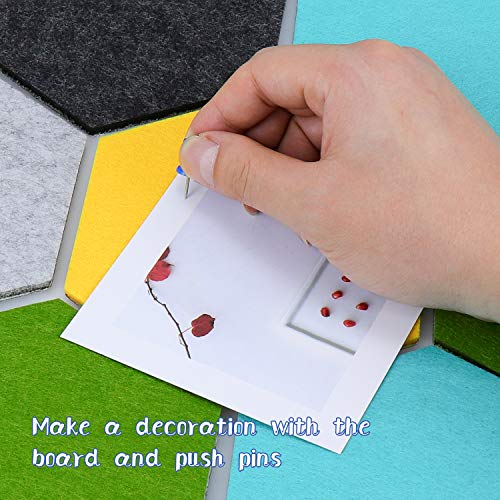 Meetory 10 Packs Felt Board Hexagon Tiles Bulletin Board with 41 Pcs Push Pins Wooden Clips Kit, Wall Stickers Display Board Notice Board for Home Office Classroom Wall Décor