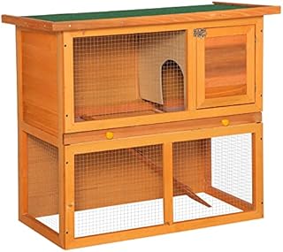 PawHut 2-Tier Rabbit Hutch Wooden Guinea Pig Hutch Double Decker Pet Cage Run with Sliding Tray Opening Top