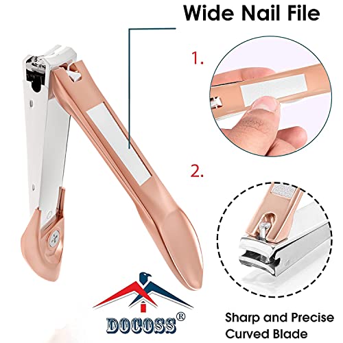 Image of DOCOSS Stainless Steel Professional Nail Cutter Kit,Nail Cutter With Catcher & Filer Kit Set for Women (Rose Gold)