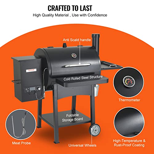 Image of VEVOR Smoker Grill, Portable Wood Pellet Grill with Cart, 500F Max Temperature, 580 SQ.IN Cook Area, 8 IN 1 BBQ Grill with PID Temperature Control & Meat Probe for Outdoor Cooking, Camping, Backyard