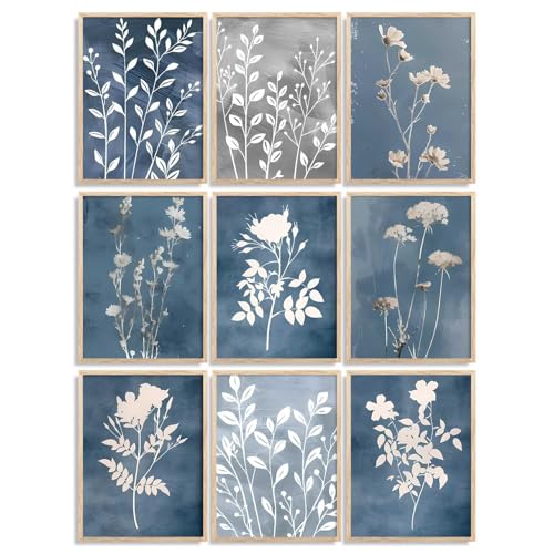 Image of kotart Aesthetic Abstract Floral Art Home Decoration | Boho Floral Paintings With Frame For Living Room Bed Room Hotel Wall Decor Digital Reprint Set of 9 (10X13 inch)