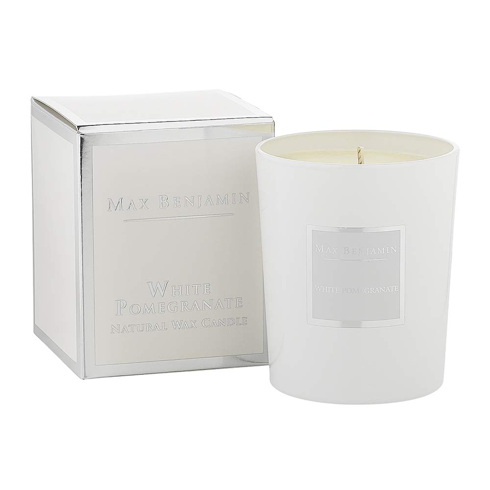 Max Benjamin White Pomegranate Scented Candle, 8.4cm l x 8.4cm w x 9cm h