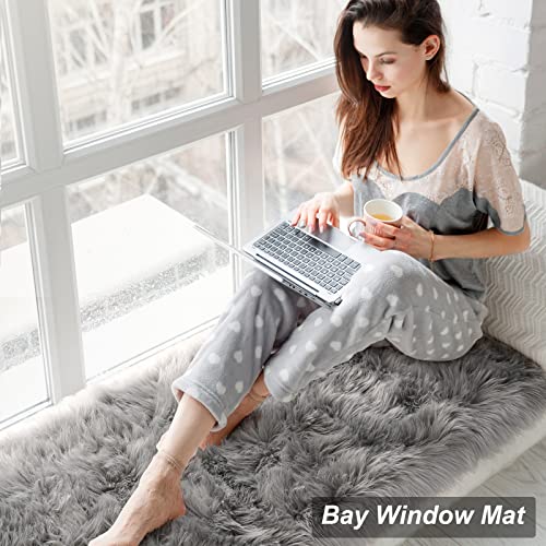 Rtizon Faux Fur Runner Rug, 2 X 6 Feet Grey Fluffy Sheepskin Washable Rug For Girls Bedroom Living Room Floor Cushion Home Decor Bedside Carpet, Furry Chair Cover Seat Pad Mat #TOP3