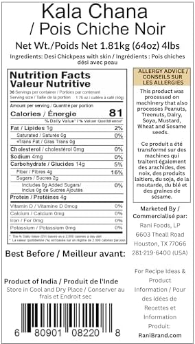 Rani Kala Chana (Desi Chickpeas Chana with skin) 64oz (4lbs) 1.81kg Bulk ~ All Natural | Gluten Friendly | NON-GMO | Vegan | Kosher | Indian Origin - 2