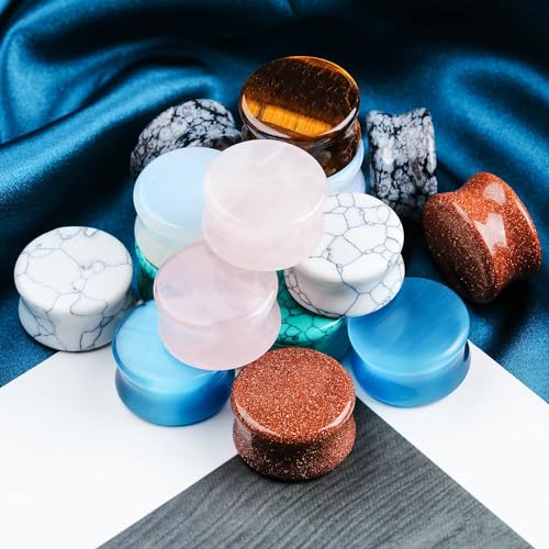 Natural Stone Ear Plugs Stretching Gauges Kit,16Pcs Mixed 6MM-20MM Saddle Double Flare Tunnel Unisex Earrings Body Jewelry2