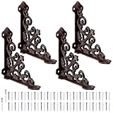 Blulu 4 Pack Antique Style Small Cast Iron Brackets Wall Mount Shelf 3 7/8' x 3 7/8' Decorative Wall Bookshelf Brackets Heavy Duty Victorian Style Shelf(Iron Gray)