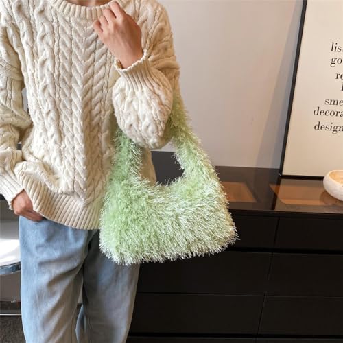 Fluffy Shoulder Hobo Bag Handbag and Purse Women Y2K Fuzzy Soft Plush Underarm Tote Bag3