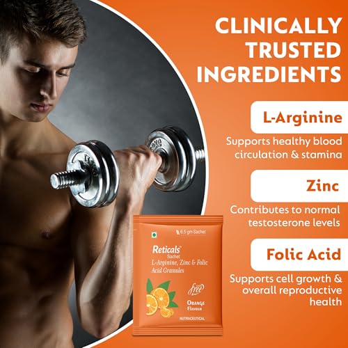 Image of L-Arginine Powder Sachet, Supports Muscle Pump, Stamina & Workout Performance, Sugar Free, Orange Flavour, 65g (Pack of 10 Sachets)