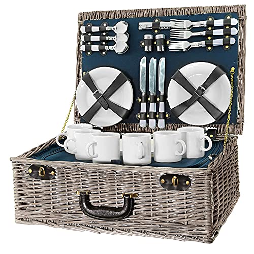 Picknickkorb für 4 bis 6 Personen mit Zubehör und Tragegriff