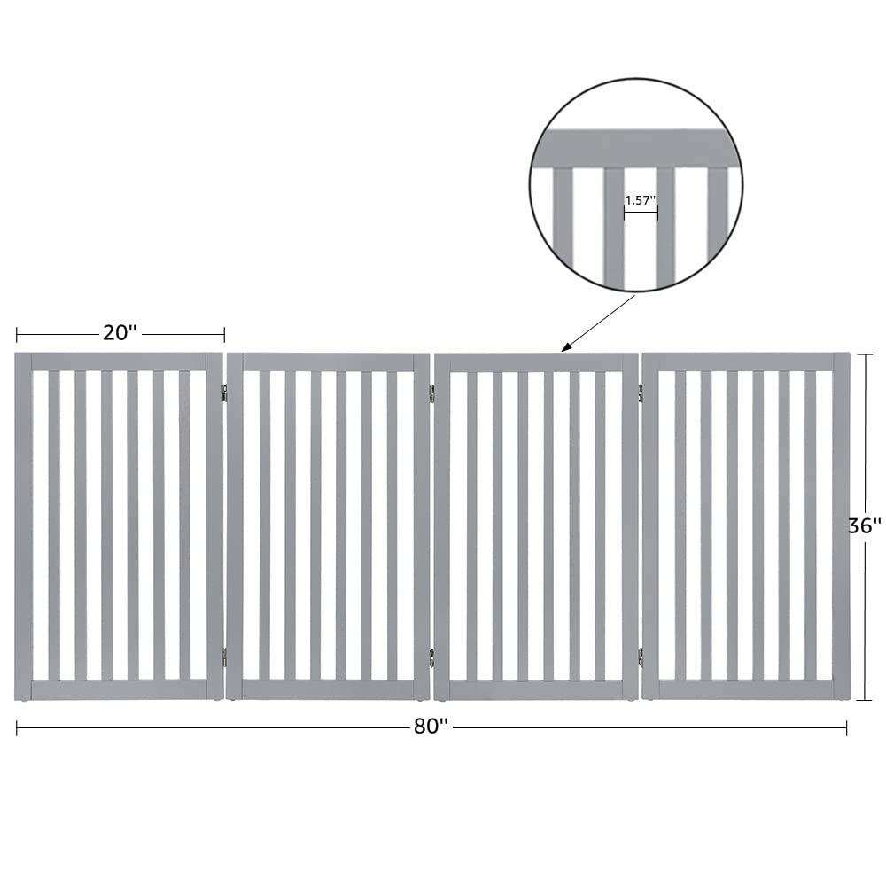 Cancello Per Cani Unipaws - Legno, Pieghevole, 91x152 Cm, Grigio Chiaro, Autoportante - Foto 2