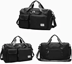 Mala de Mao Compacta de Viagem Feminina Funcional com Alca Transversal Bolsa de Viagem em Nylon Resistente com Bolso para Sapatos Ajustavel Leve e Versatil Ideal e Uso Diario (Preto)