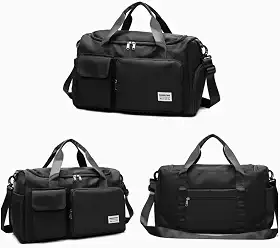 Mala de Mao Compacta de Viagem Feminina Funcional com Alca Transversal Bolsa de Viagem em Nylon Resistente com Bolso para Sapatos Ajustavel Leve e Versatil Ideal e Uso Diario (Preto)