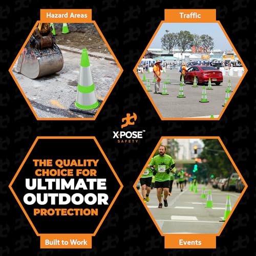Image of Xpose Safety 28 inch Lime Green Traffic Cone Dual 6 inch & 4 inch Reflective Collar