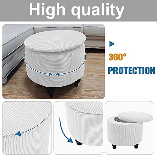 Andreannie Stretch Ivory Jacquard Fabric Ottoman Slipcover Floding Storage Foot Stool Covers Soft Round Slipcover Removable Washable Furniture Protector For Home Decor (Ivory) #TOP5