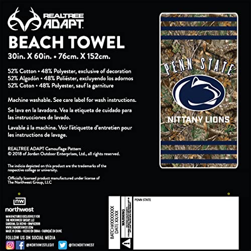 Image of NORTHWEST NCAA Penn State Nittany Lions Unisex-Adult Beach Towel, 30 inch x 60 inch, Realtree Stripes (Pack of 6)