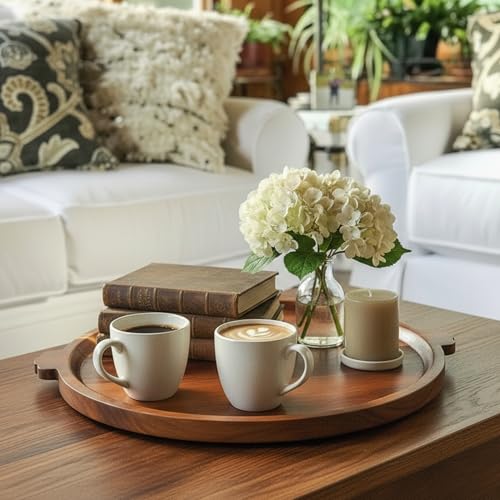 Image of Charcuterie Board 13'' Wood Serving Platter Round Ottoman Coffee Table Tray