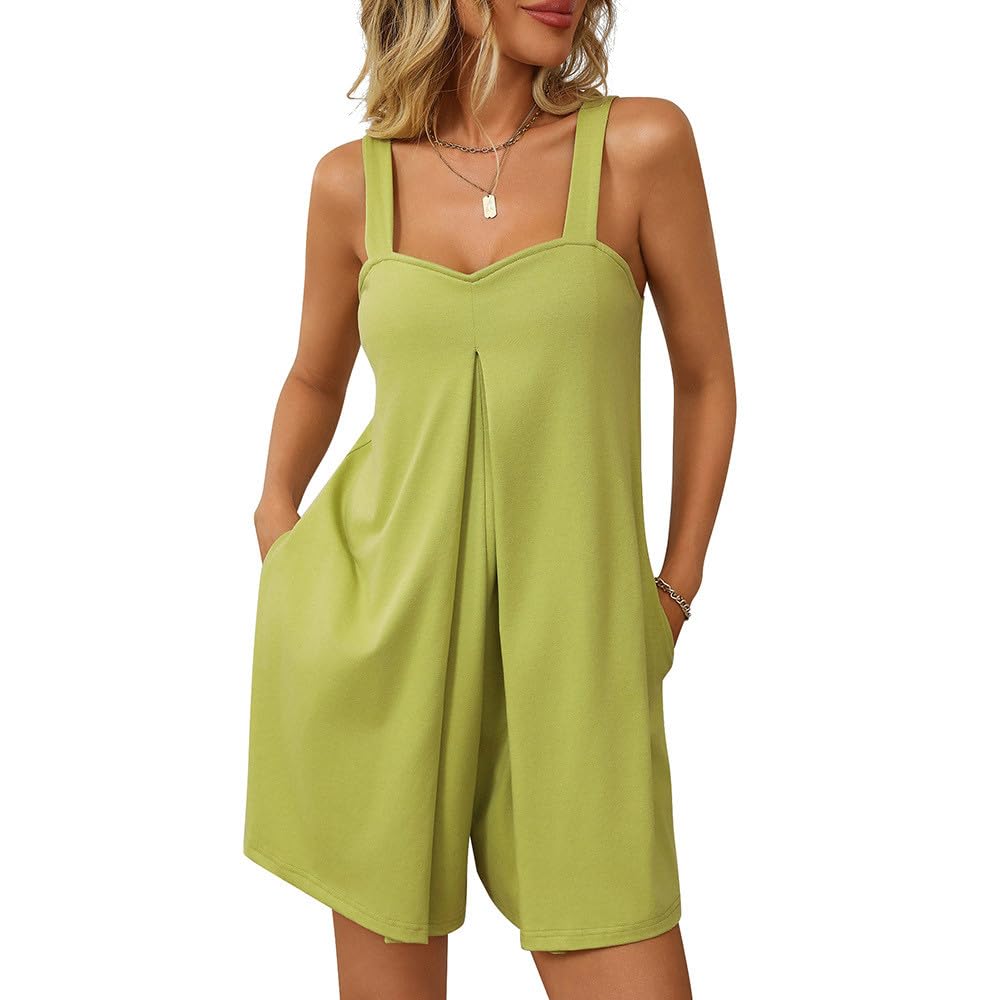 AEGJEGVD Combinaison Femme Été sans Manches Casual Combishort Femme Bretelles Spaghetti Réglables Salopette Short Chic et Élégant Jumpsuit Loose Playsuit avec Poches Décontracté Plage Rompers