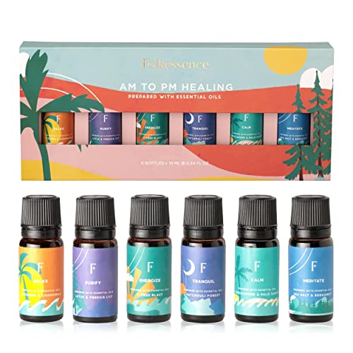 Folkulture Essential Oil Set for Diffusers for Home, Set of 6 Premium Fragrance Oil or Aromatherapy Oils, Diffuser Oil Scents - Lavender, Lily, Lemon, Patchouli, Sandalwood, Bergamot Oils (AM to PM)