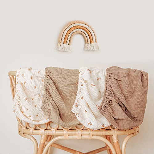 Konssy 2 Pack Muslin Fitted Bassinet Sheets For Baby Girl Boy, Soft Breathable Baby Bassinet Sheets Fit For Baby Bassinets, Cradle, Moses Basket Oval Rectangle Pad/Mattress (Brown,Berry) #TOP5