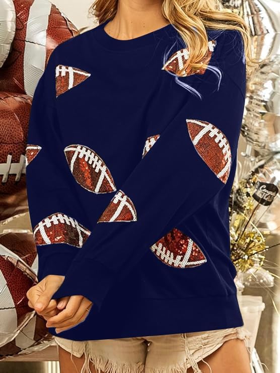 MOUSYA Womens Sequin Football Sweatshirt Game Day Long Sleeve Shirt Sunday Funday Pullover Casual Crewneck Tops - Image 3