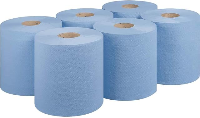 Cleanux Centrefeed Rolls, 2 Ply 6 Pack Paper Towels, Tissue Paper, Wipe Away, Commercial & Kitchen Use, 100% Recyclable (Blue)