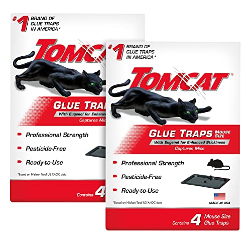 Tomcat Mouse Trap with Immediate Grip Glue for Mice, Cockroaches, and Spiders, Ready-to-Use, 2-Pack (8 Glue Traps)