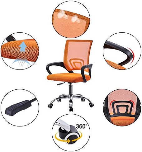 OFCASA Computer Desk Chair with Arms Lumbar Support Adjustable Padded Office Chair Ergonomic Task Chair for Kids Adults Home Office, Orange