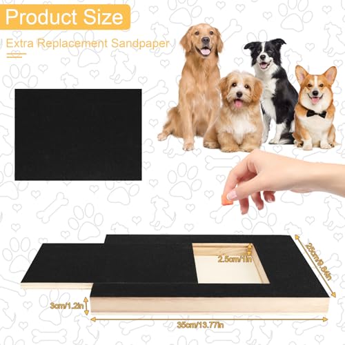 Kratzbrett für Hunde mit Leckerlibox und Krallenschleifer - 1 Ersatzblatt Schleifpapier für Nagelpflege bei Hunden