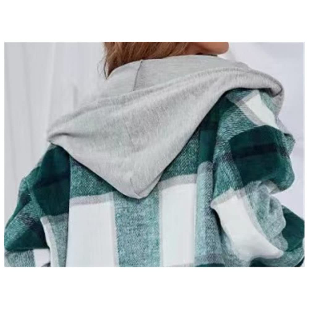 Bluse Damen,Damen Lässige Kapuzenhemden Flanellhemden Khaki Mode Karierte Langarmhemden Herbst Und Winter Verdickte Lose Lässige Mäntel Exquisite Knopfoberteile