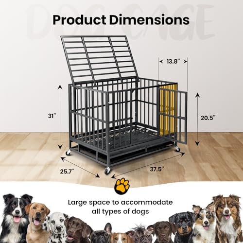 Oranland 38 inch Heavy Duty Indestructible Dog Crate,2025 New Upgraded Reinforced Baseplate for Large Dogs,XL Dog Kennel Indoor for High Anxiety Dogs/Max Load Capacity 200lbs/Double Door with Wheels